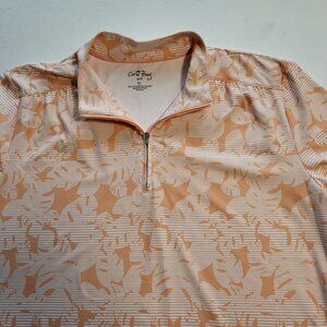 CORAL BAY - MEN'S GOLF SHIRT.  ZIPPERED FRONT. ORANGE WITH UNIQUE DESIGN.  (XL)